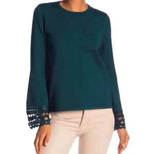 Catherine Malandrino Women's Large Deep Teal Deco Sweater Cut Out Bell Sleeves